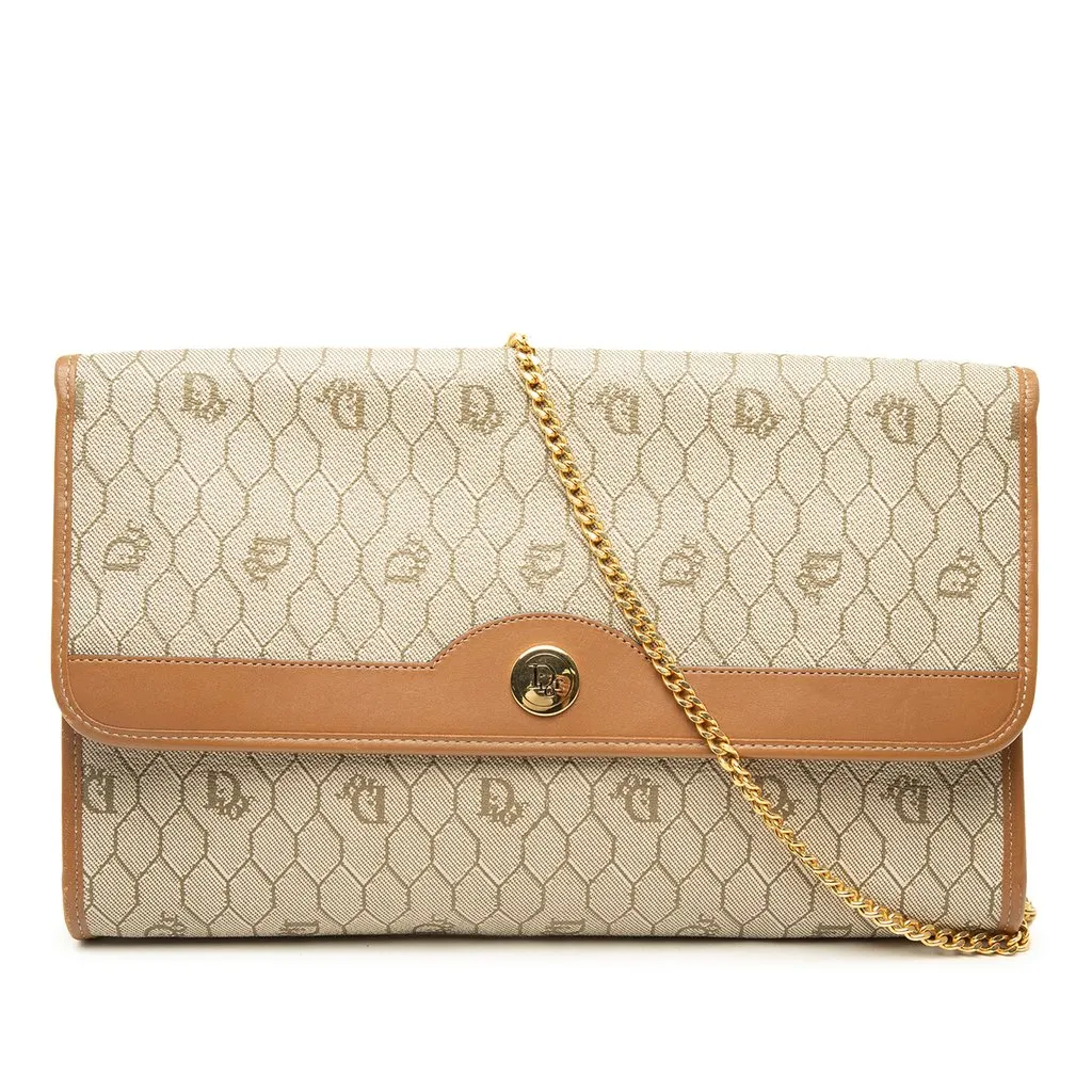 Dior Honeycomb Coated Canvas Chain Shoulder Bag Beige Canvas Very good - Front View