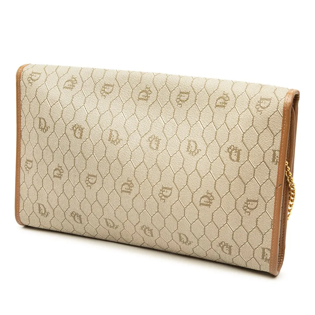 Dior Honeycomb Coated Canvas Chain Shoulder Bag Beige Canvas Very good - Back View