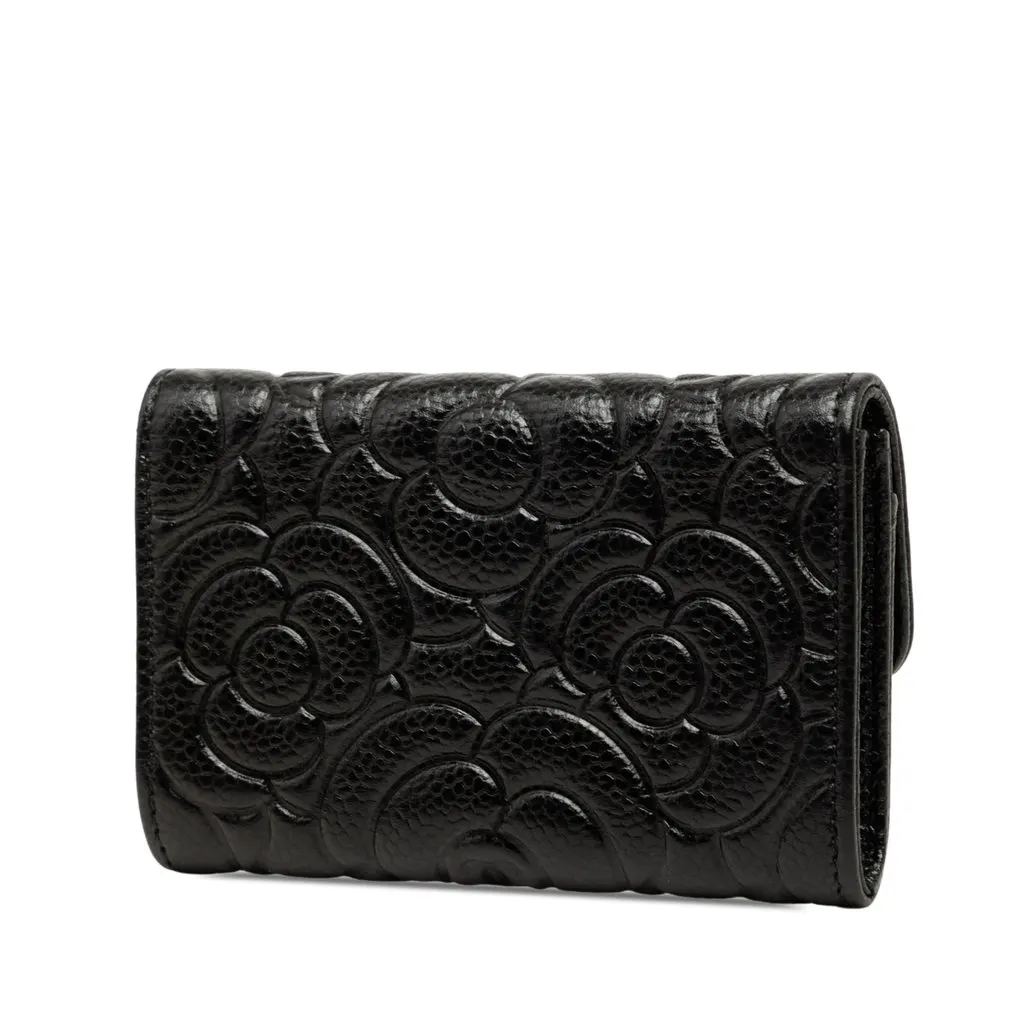 Chanel CC Embossed Caviar Camellia Card Holder Black Leather Very good - Back View