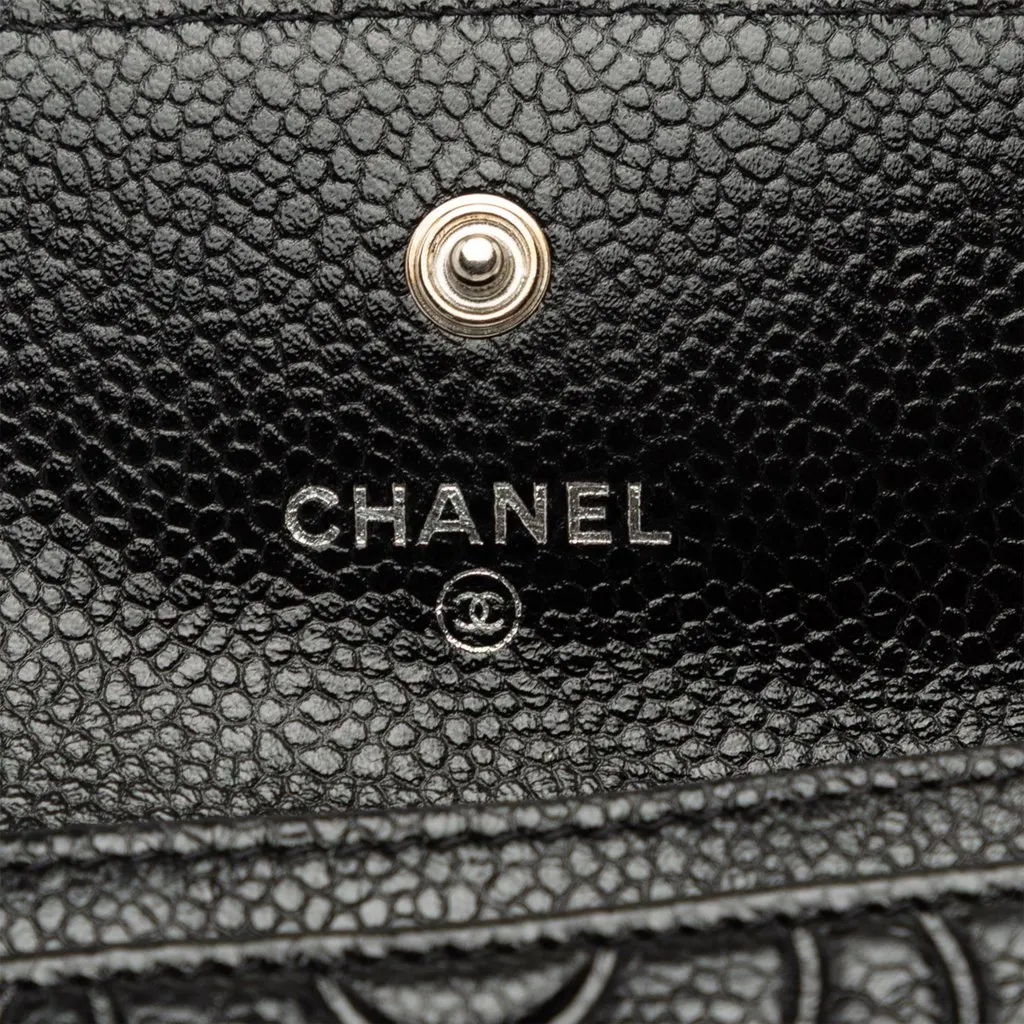 Chanel CC Embossed Caviar Camellia Card Holder Black Leather Very good - Box View
