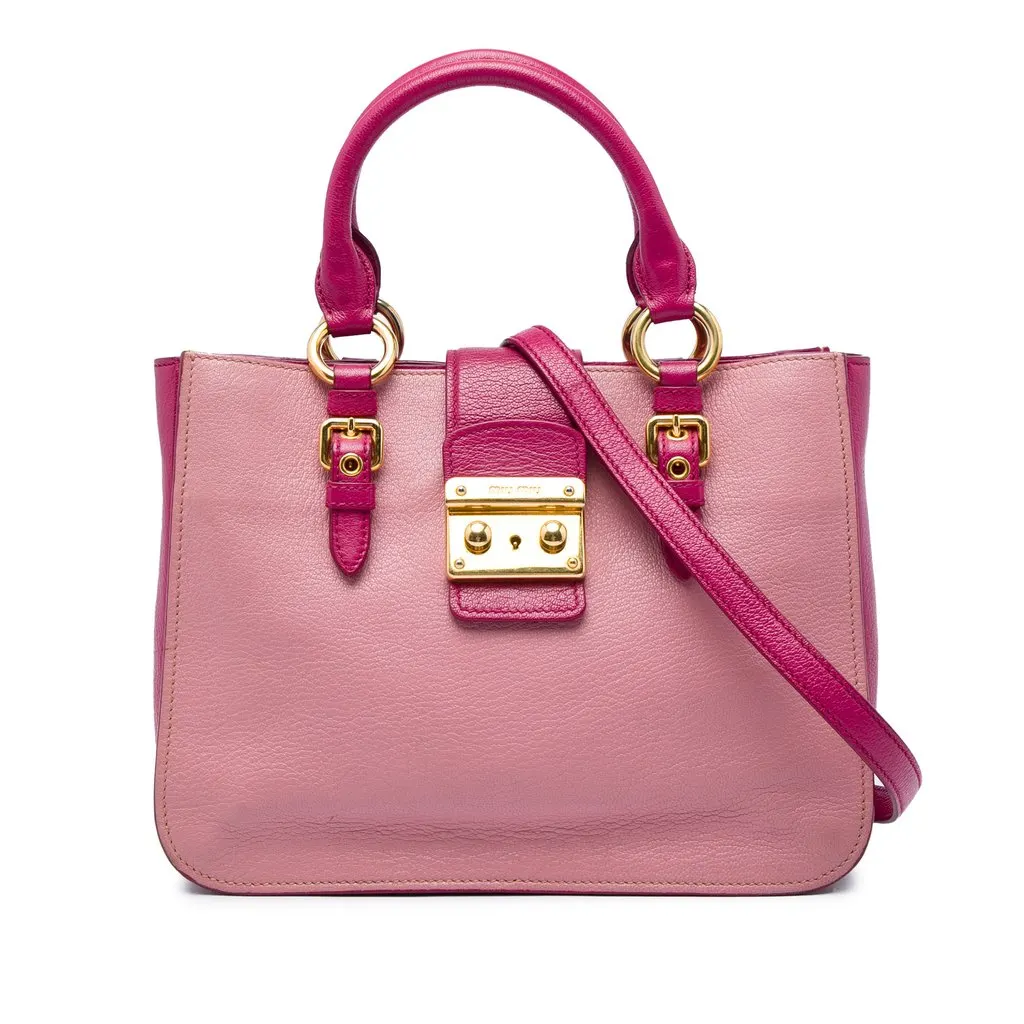 Miu Miu Bicolor Goatskin Madras Satchel Pink Leather Very good - Front View