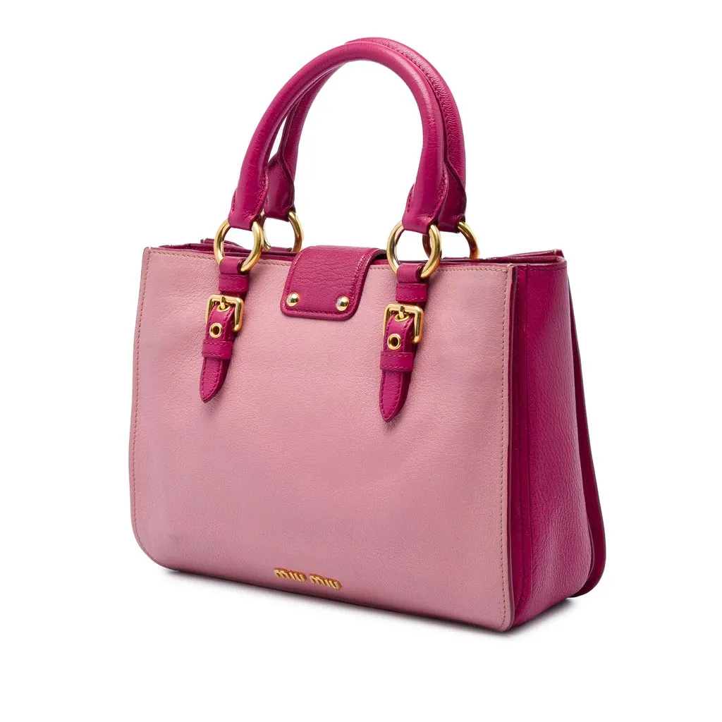 Miu Miu Bicolor Goatskin Madras Satchel Pink Leather Very good - Back View