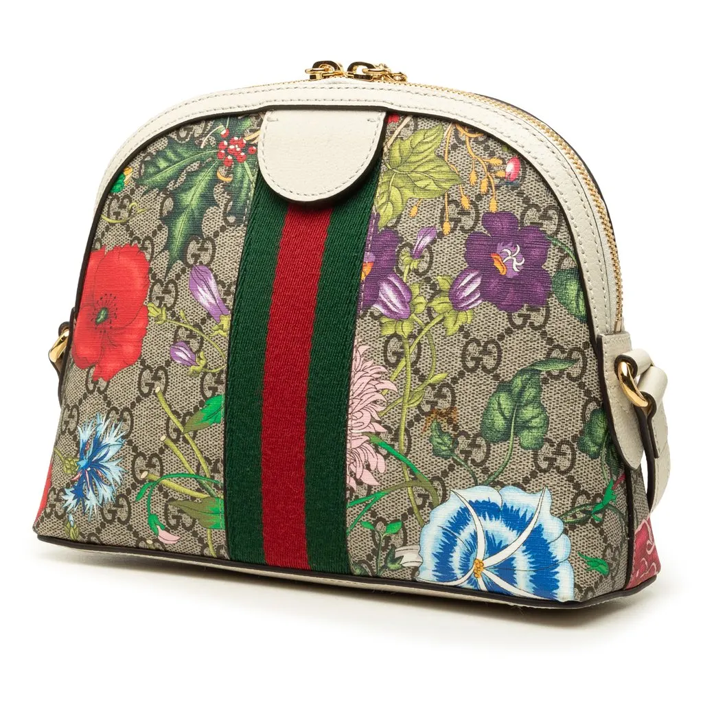 Gucci Small GG Supreme Web  Flora Ophidia Dome Crossbody Beige Canvas Good - Back View