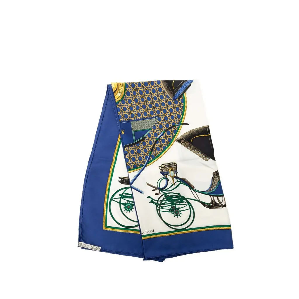 Hermès Les Voitures a Transformation Silk Scarf 90 White Very good - Front View