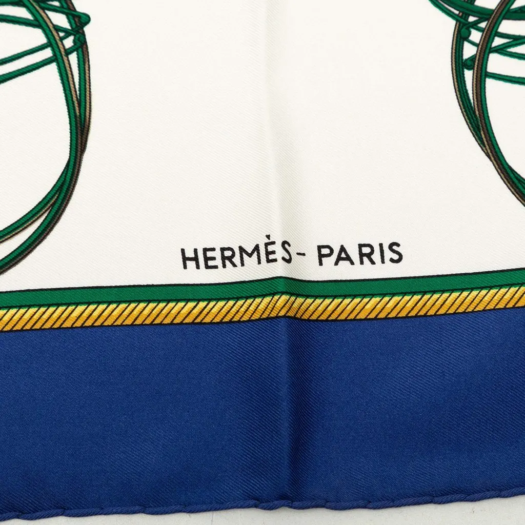 Hermès Les Voitures a Transformation Silk Scarf 90 White Very good - Inside View