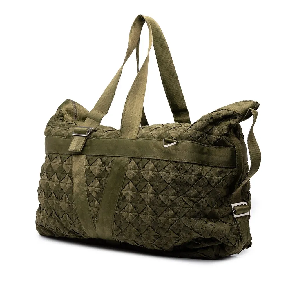 Bottega Veneta Canvas Intrecciato Webbing Cassette Duffle Bag Green Canvas Good - Back View