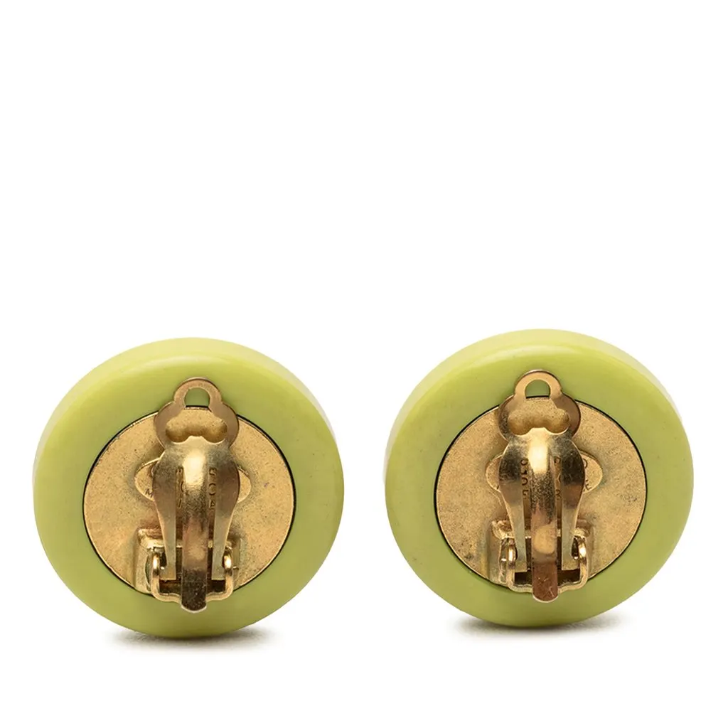 Chanel CC Resin Round Mirror Clip On Earrings Green Plastic Very good - Back View