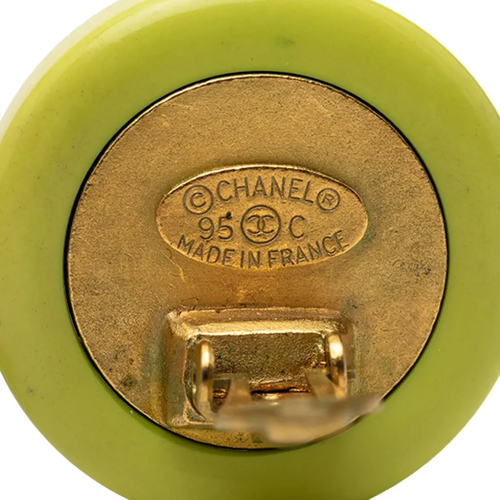 Chanel CC Resin Round Mirror Clip On Earrings Green Plastic Very good - Inside View