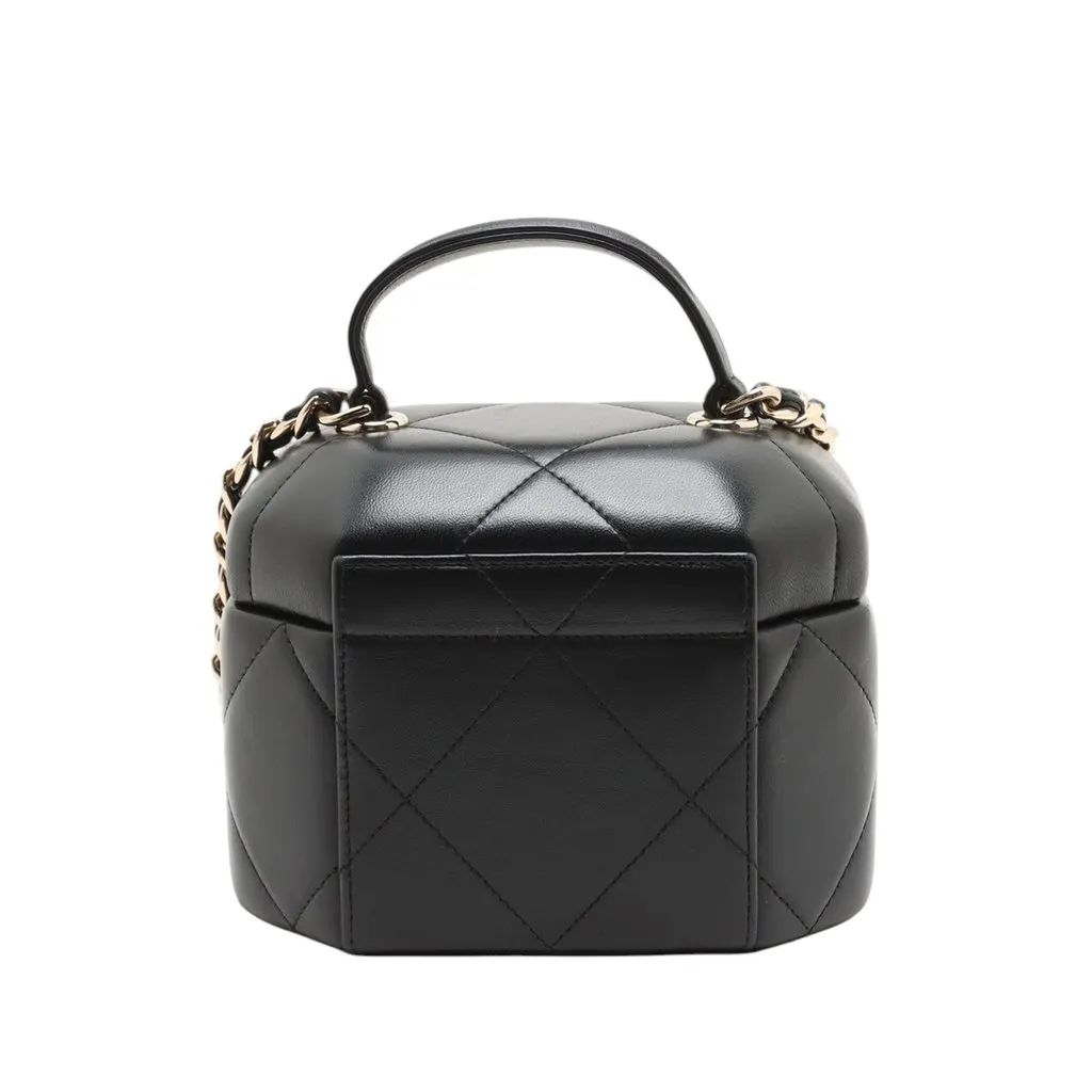 Chanel CC Quilted Lambskin Hexagon Top Handle Vanity Case Black Leather Very good - Back View