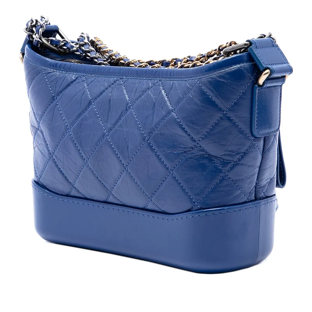 Chanel Small Quilted Aged Calfskin Gabrielle Hobo Blue Leather Good - Back View