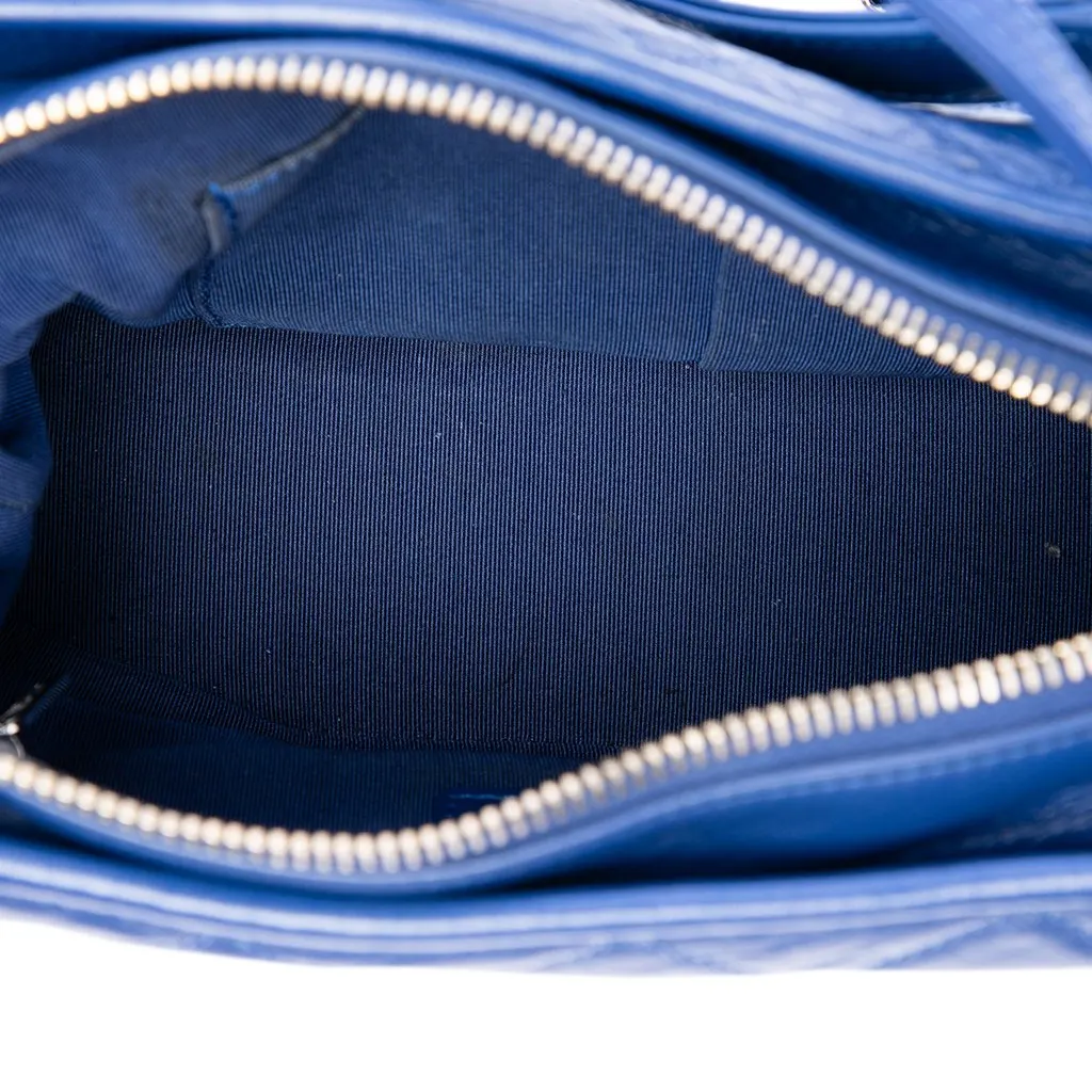 Chanel Small Quilted Aged Calfskin Gabrielle Hobo Blue Leather Good - Model View