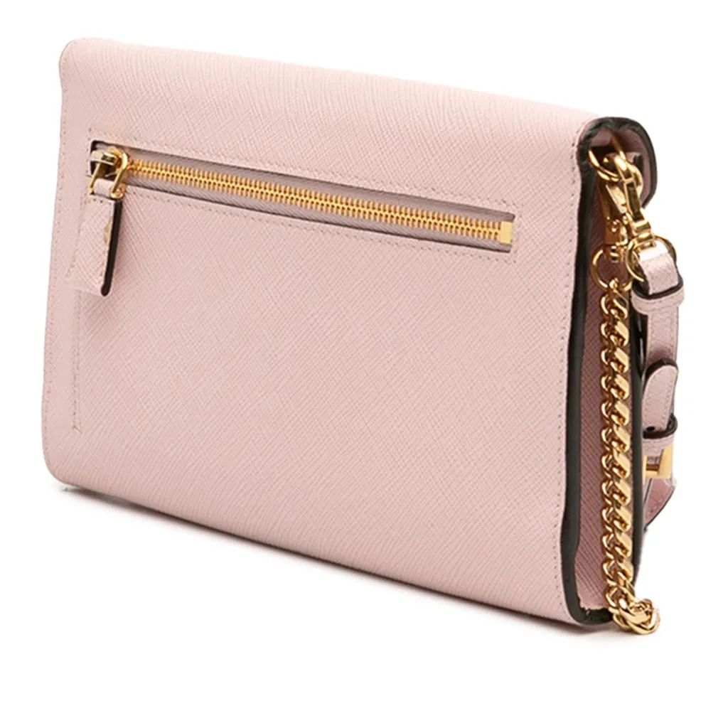 Prada Saffiano Envelope Chain Clutch Pink Leather Very good - Back View