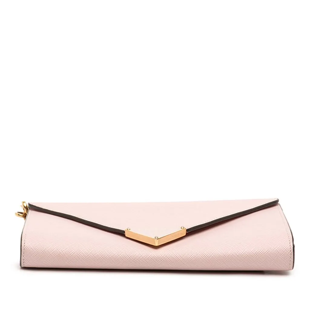 Prada Saffiano Envelope Chain Clutch Pink Leather Very good - Inside View