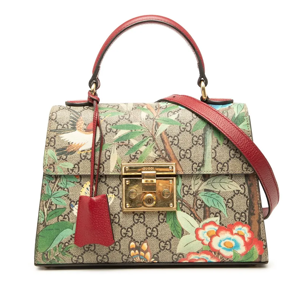 Gucci Small GG Supreme Tian Padlock Satchel Beige Very good - Front View