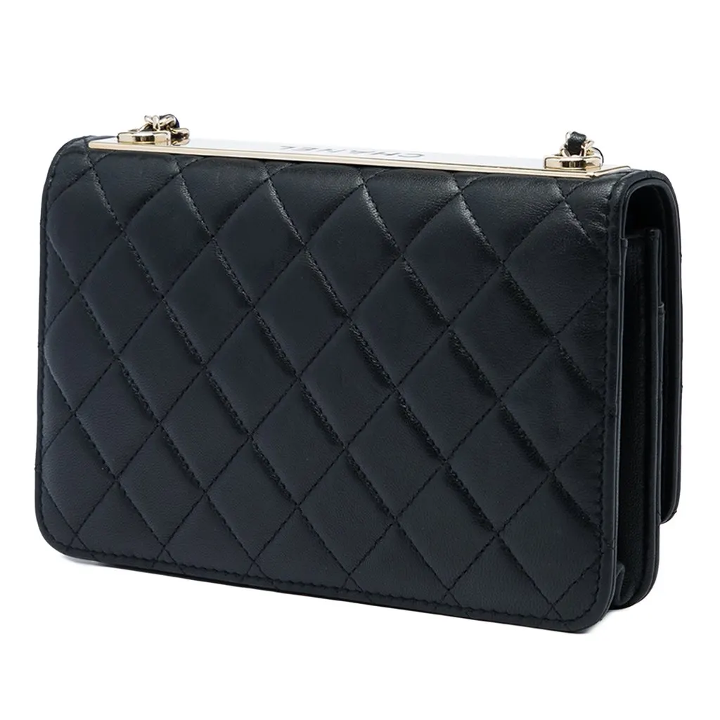 Chanel Quilted Lambskin Trendy CC Wallet On Chain Black Leather Very good - Back View