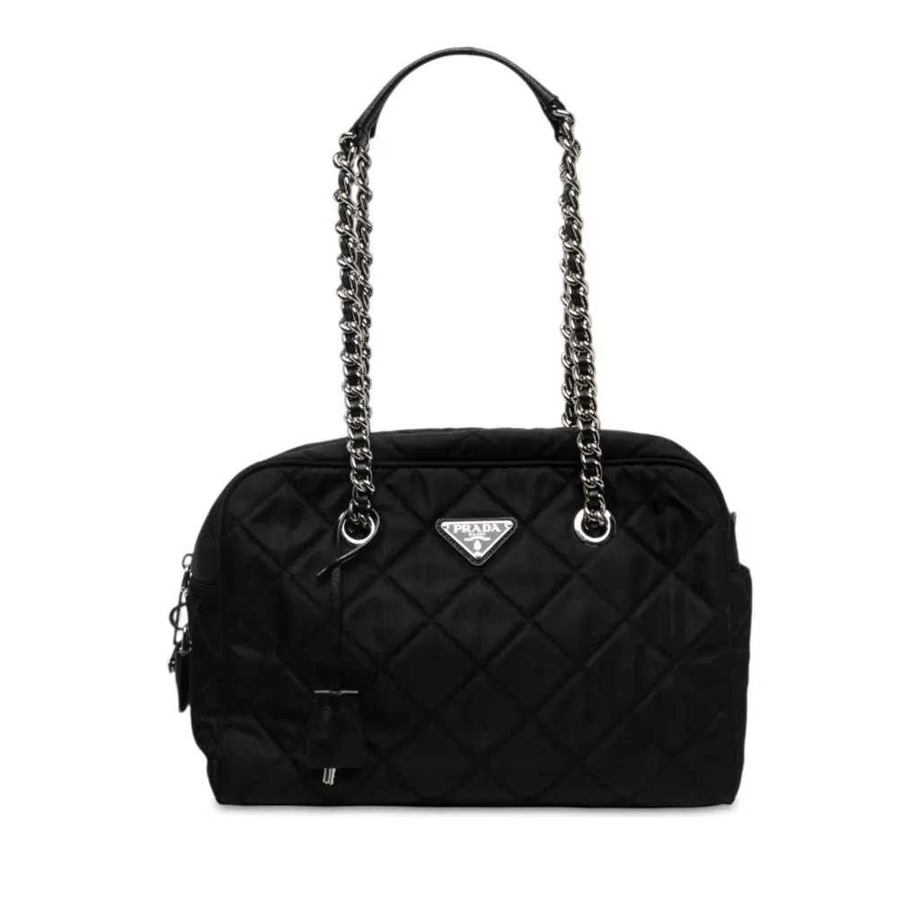 Prada Impuntu Tessuto Chain Shoulder Bag Black Polyamide Very good - Front View