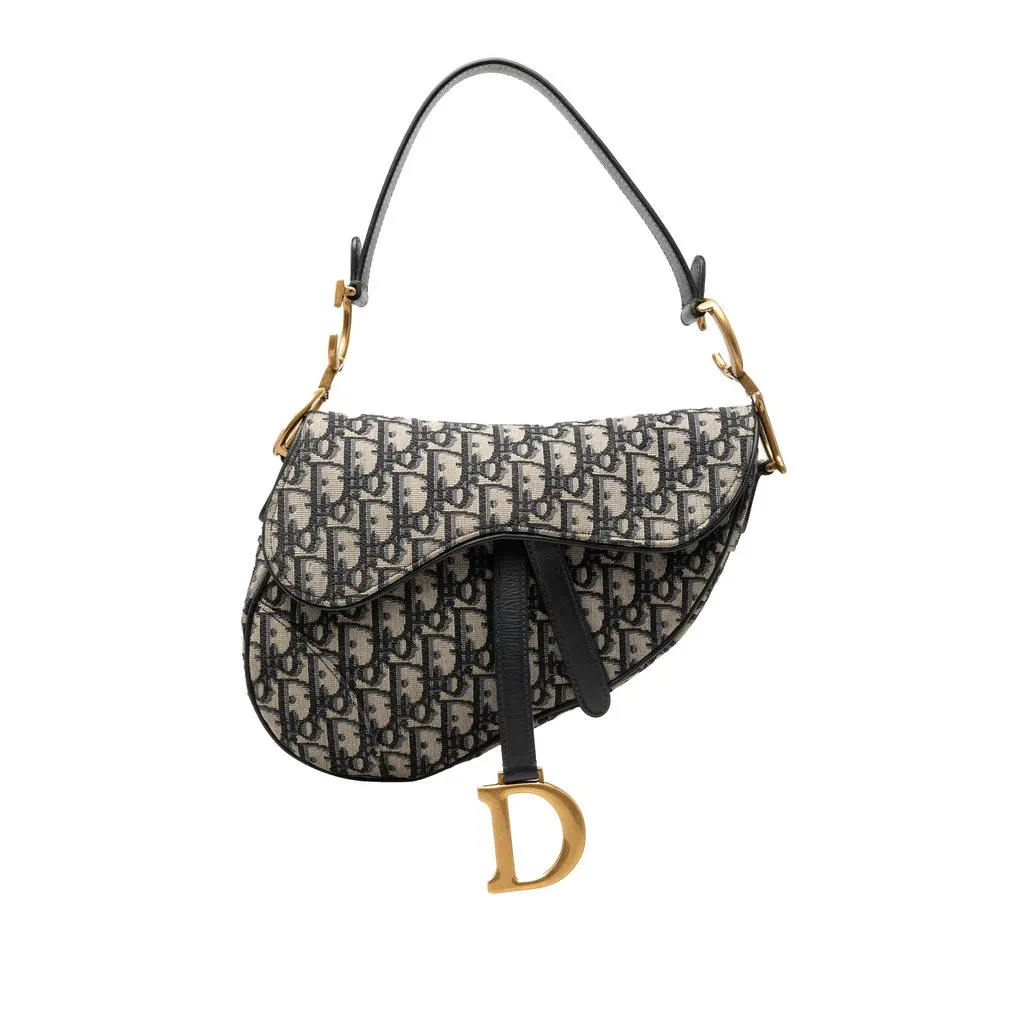 Dior Oblique Canvas Saddle Bag Blue Very good - Front View