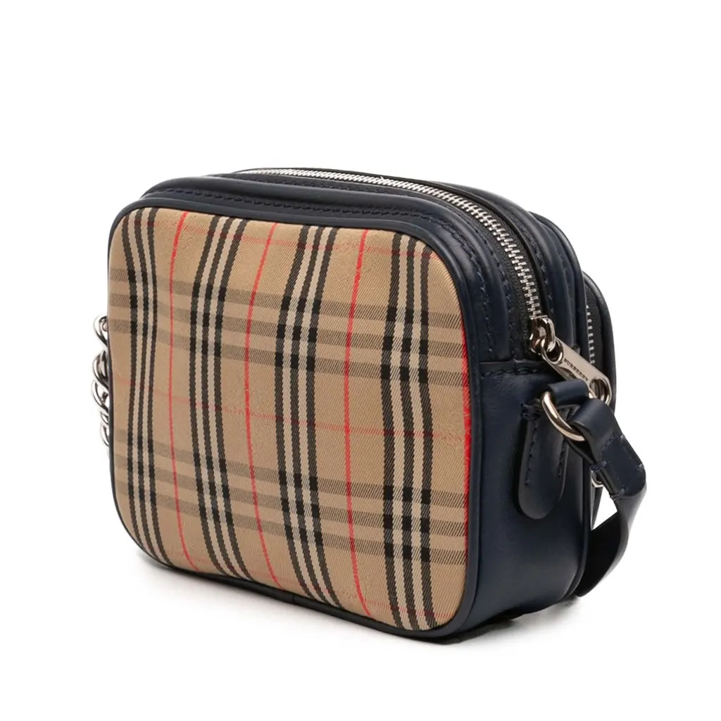 Burberry 1983 Knight Check Canvas and Calfskin Link Camera Bag Beige Very good - Back View