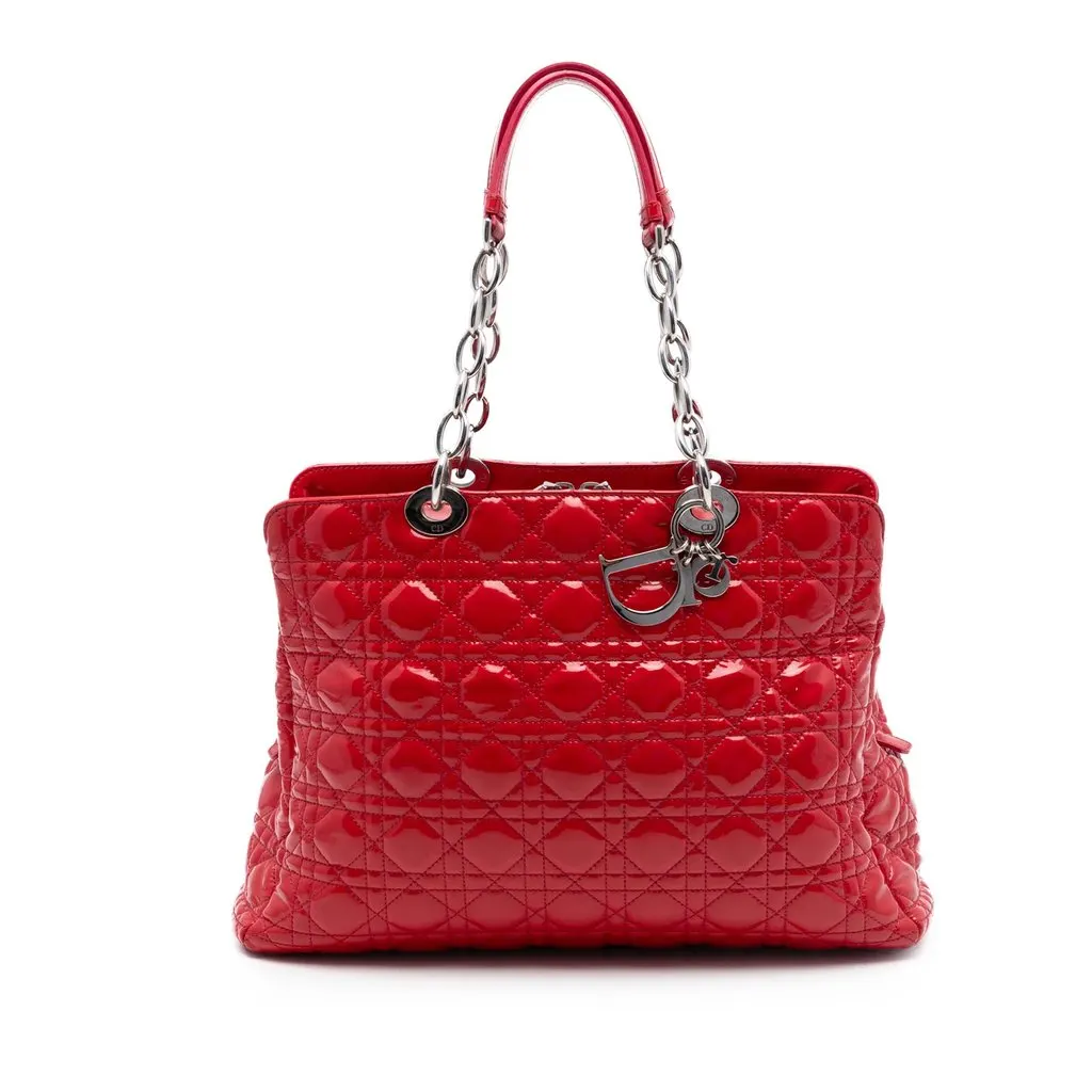 Dior Large Patent Cannage Soft Zipped Lady Dior Shopping Tote Red Leather Very good - Front View