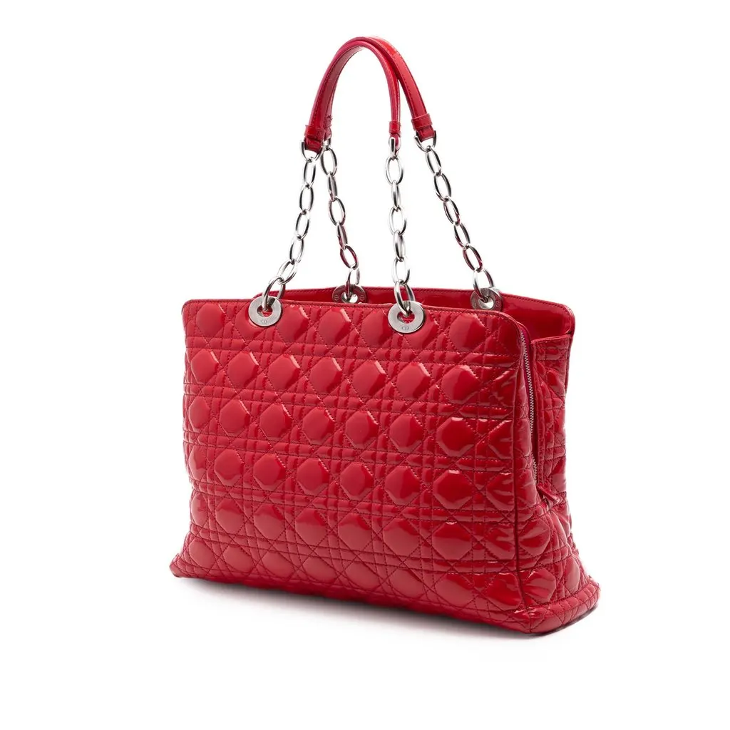 Dior Large Patent Cannage Soft Zipped Lady Dior Shopping Tote Red Leather Very good - Back View