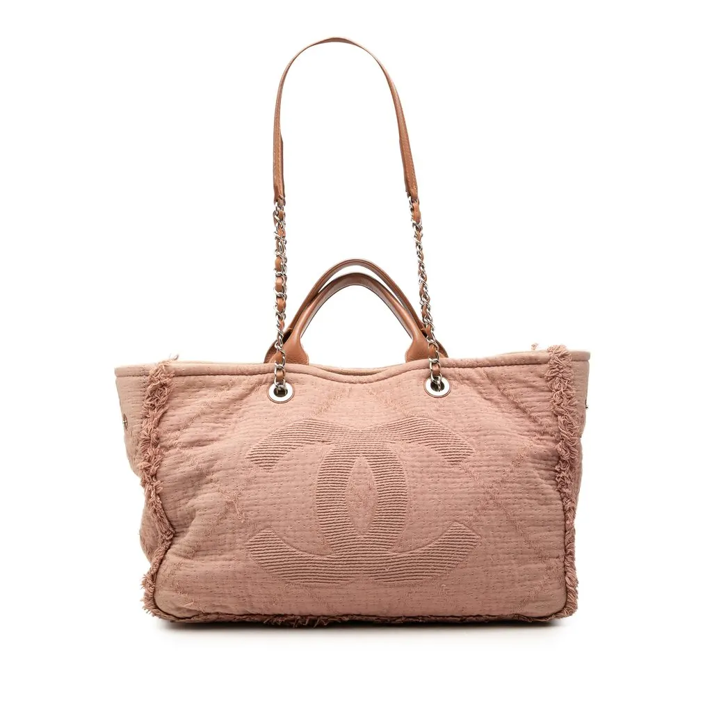 Chanel Medium CC Quilted Canvas Double Face Deauville Tote Pink Canvas Good - Front View