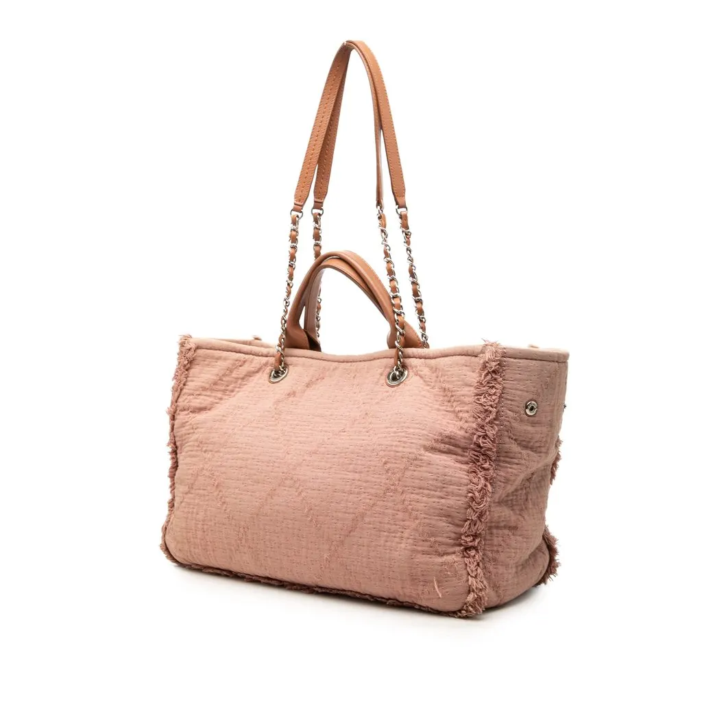 Chanel Medium CC Quilted Canvas Double Face Deauville Tote Pink Canvas Good - Back View