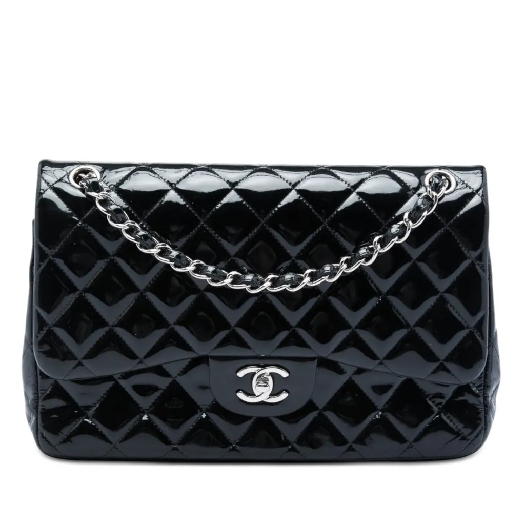 Chanel Jumbo Classic Patent Double Flap Black Leather Very good - Front View