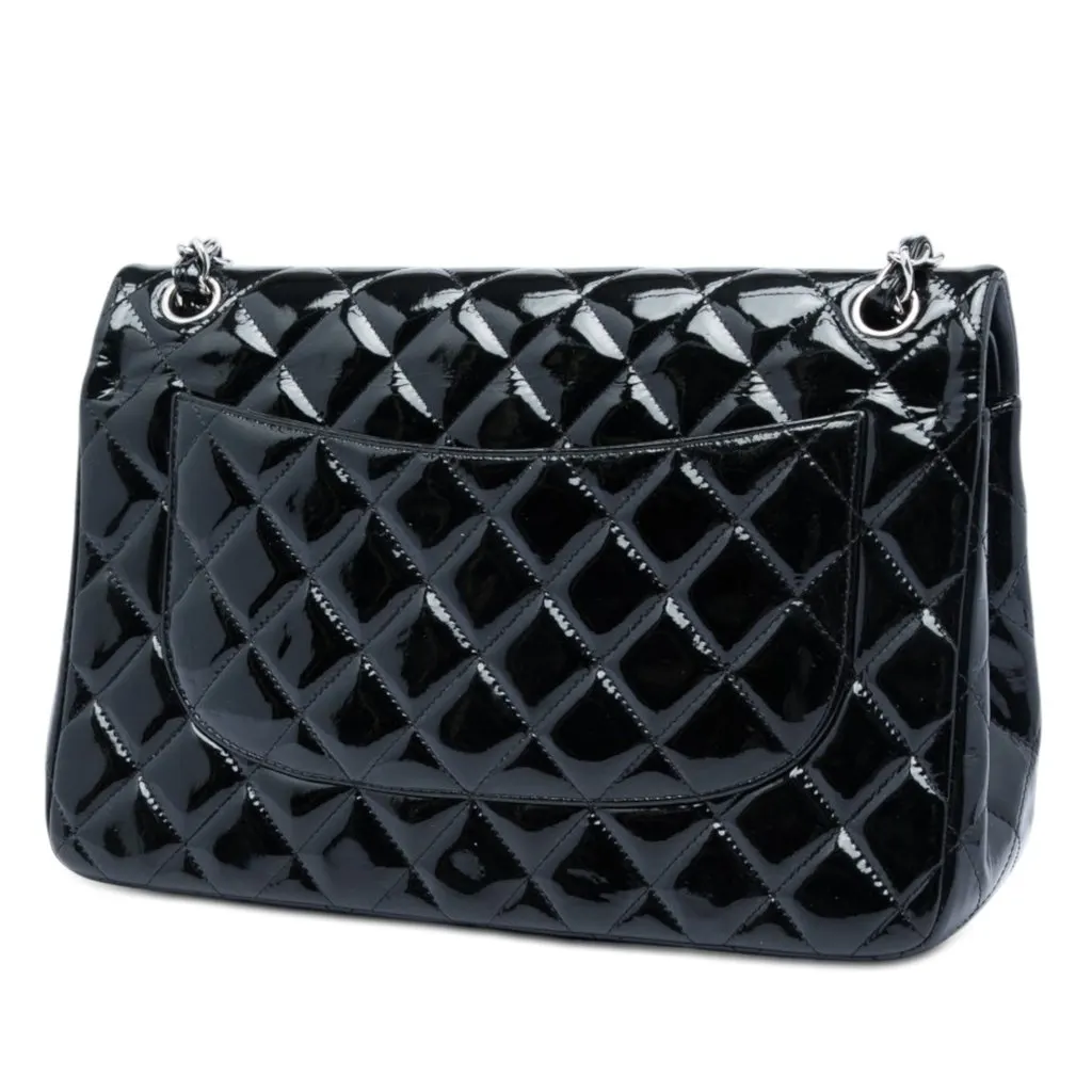 Chanel Jumbo Classic Patent Double Flap Black Leather Very good - Back View