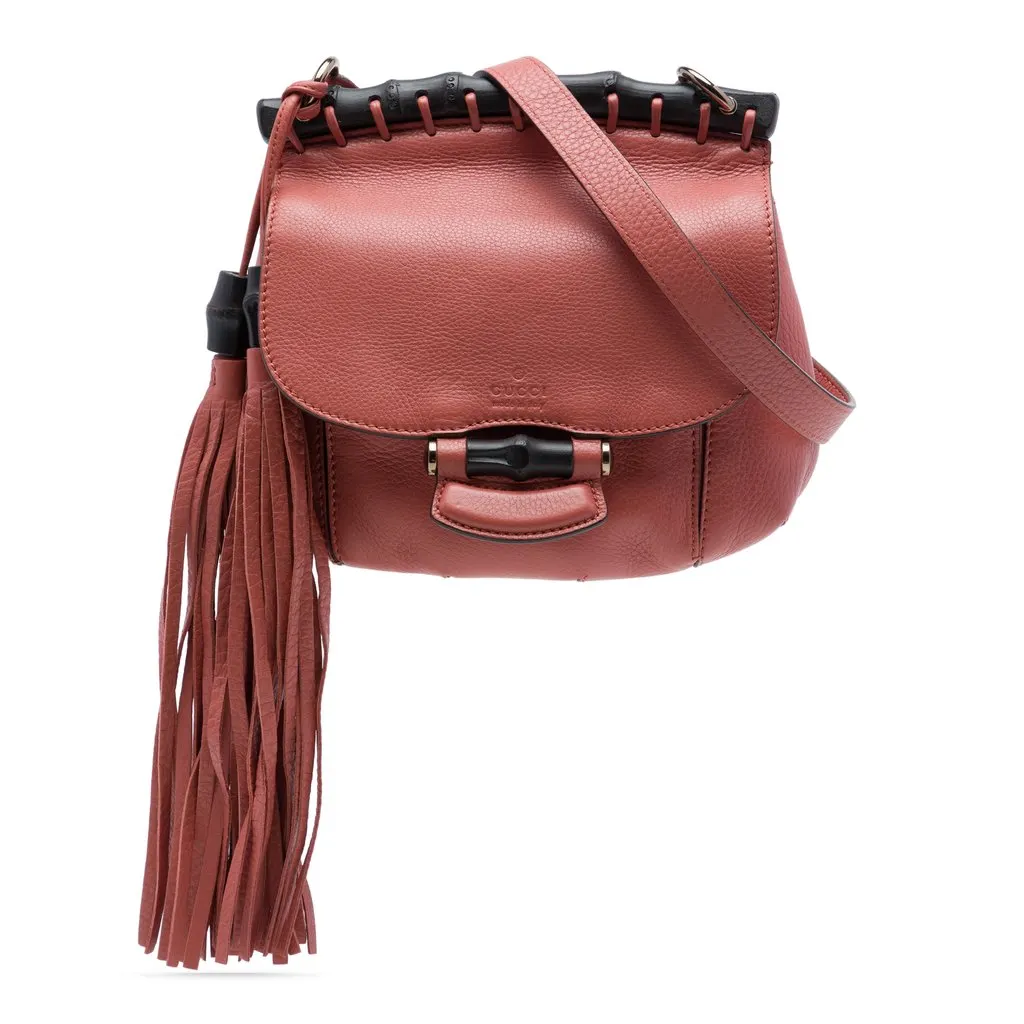 Gucci Small Leather Bamboo Nouveau Fringe Crossbody Pink Leather Very good - Front View