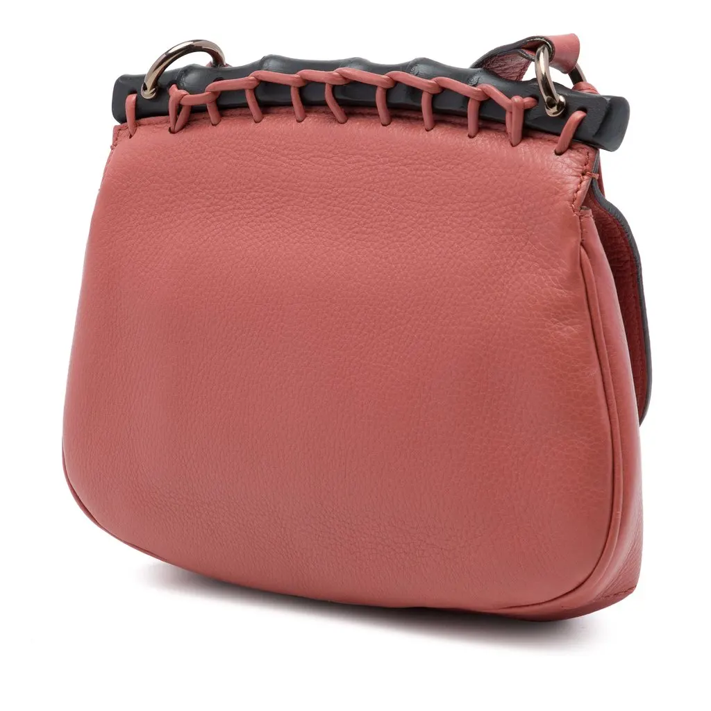 Gucci Small Leather Bamboo Nouveau Fringe Crossbody Pink Leather Very good - Back View