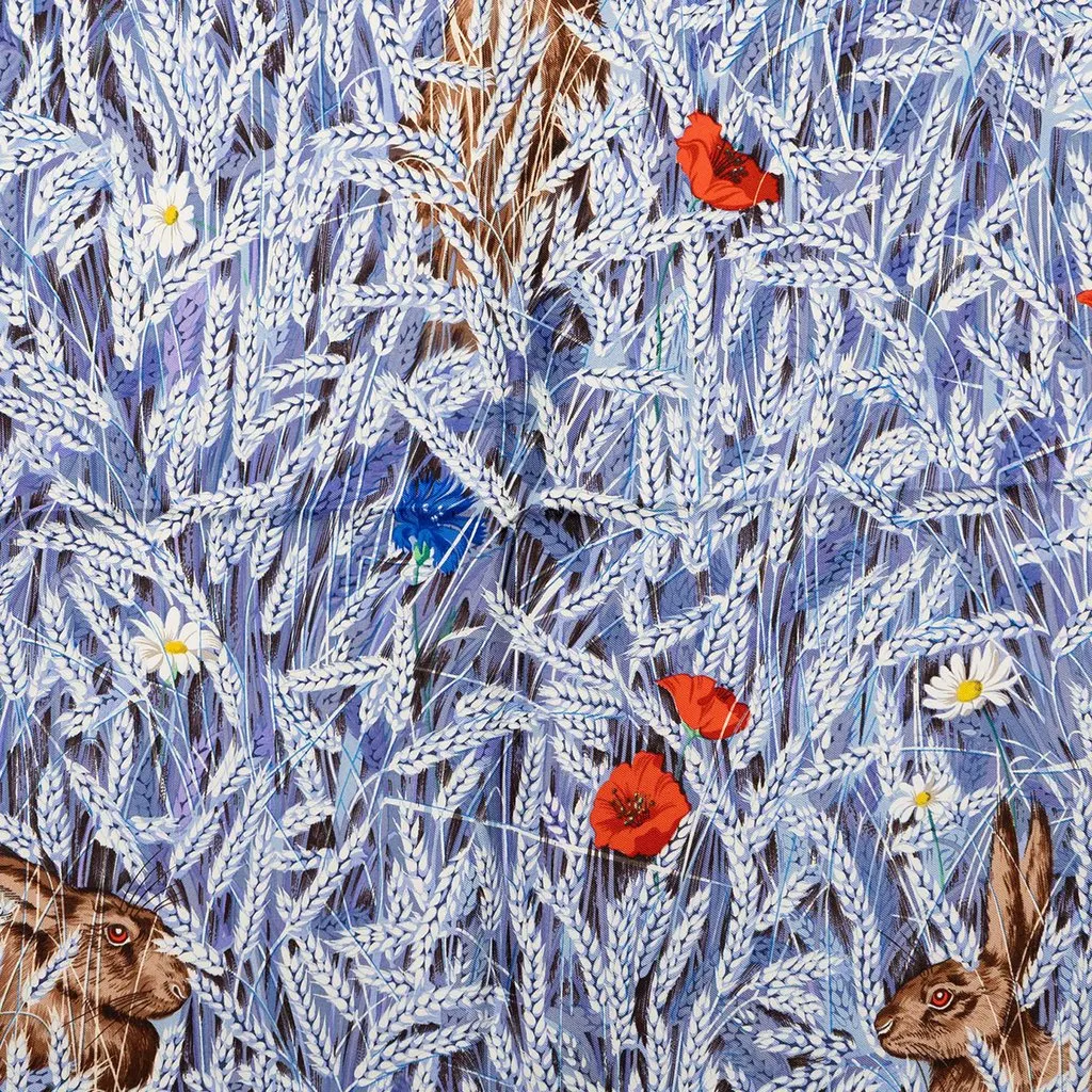 Hermès Les Bles Silk Scarf 90 Blue Silk Good - Back View