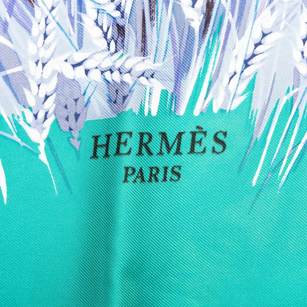 Hermès Les Bles Silk Scarf 90 Blue Silk Good - Box View