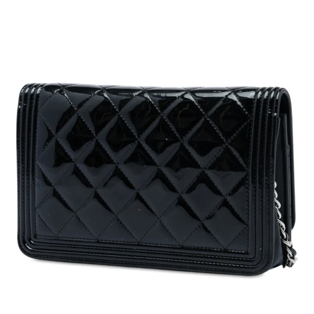 Chanel Quilted Patent Boy Wallet on Chain Black Leather Very good - Back View