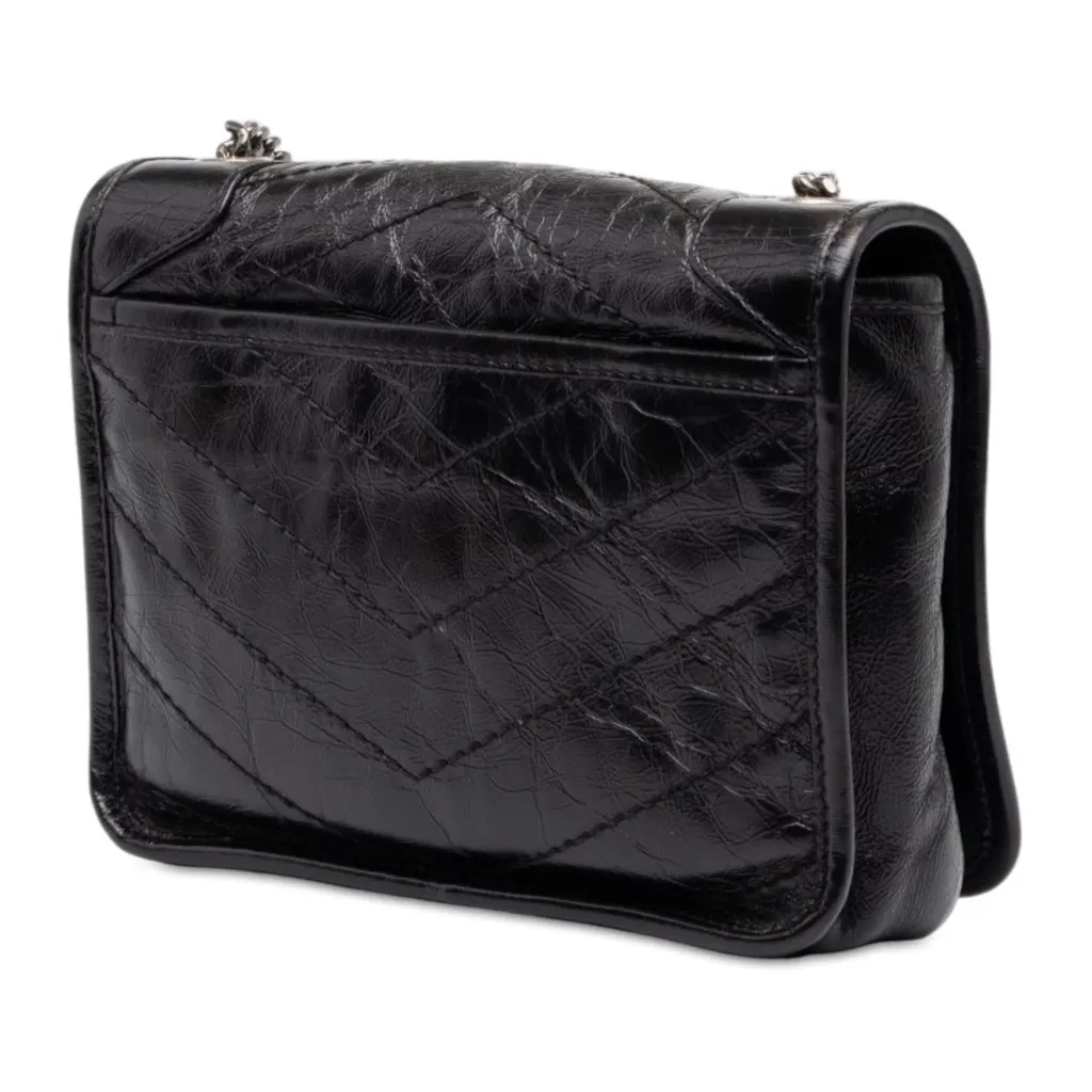 Saint Laurent Crinkled Calfskin Niki Wallet on Chain Black Leather Very good - Back View
