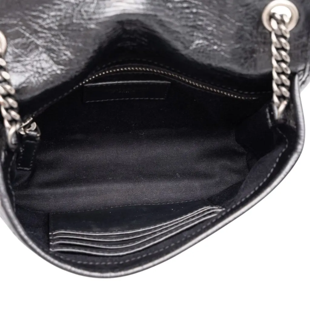 Saint Laurent Crinkled Calfskin Niki Wallet on Chain Black Leather Very good - Model View