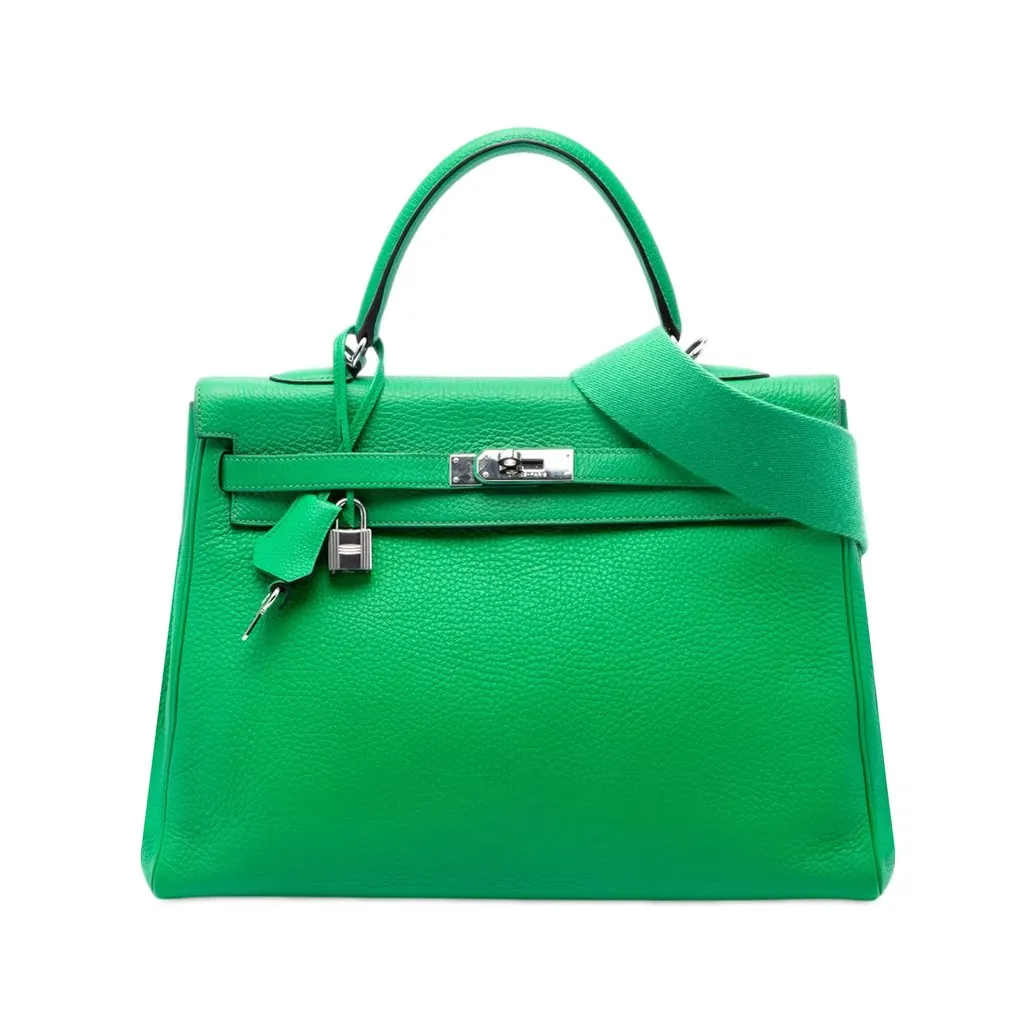 Hermès Clemence Kelly II Retourne 35 Green Leather Very good - Front View