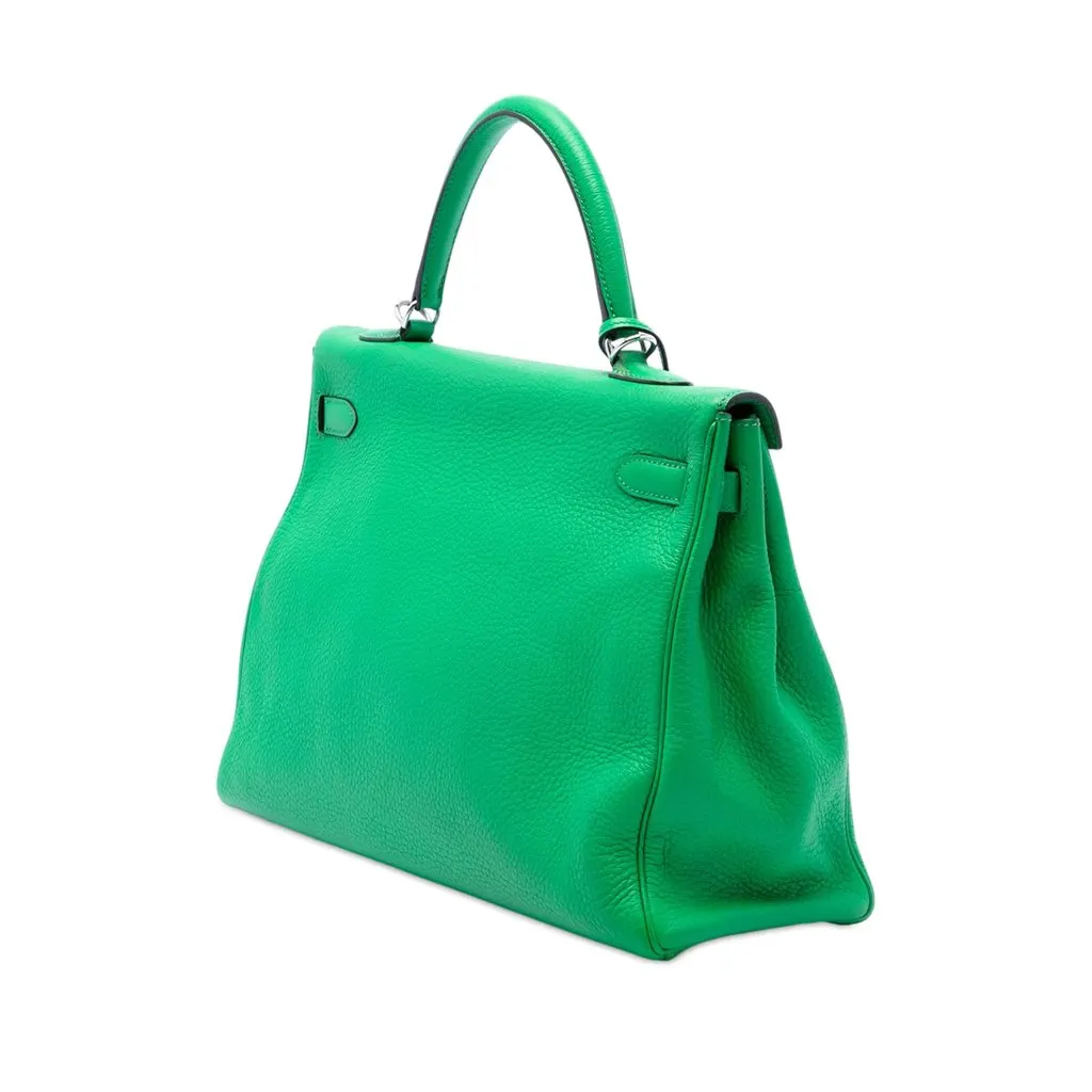 Hermès Clemence Kelly II Retourne 35 Green Leather Very good - Back View