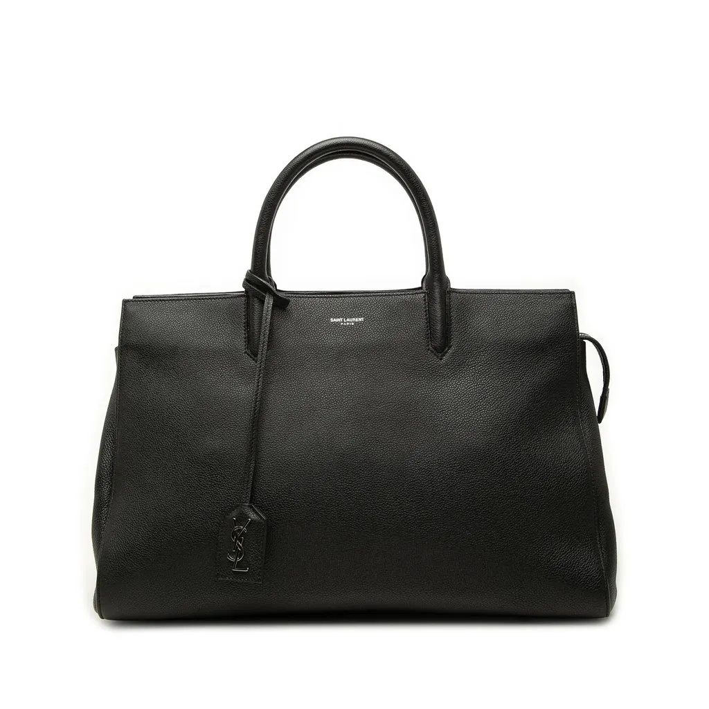 Saint Laurent Medium Grained Calfskin Cabas Rive Gauche Satchel Black Leather Very good - Front View