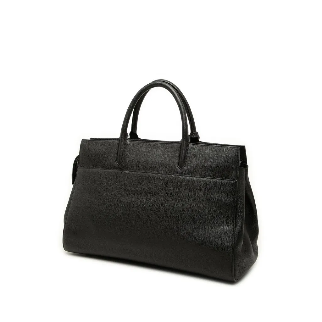 Saint Laurent Medium Grained Calfskin Cabas Rive Gauche Satchel Black Leather Very good - Back View