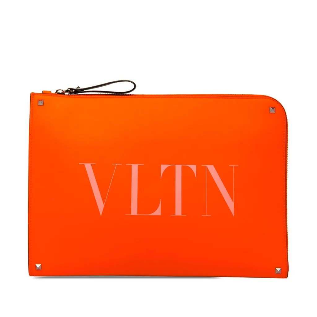 Valentino Leather Rockstud VLTN Document Case Orange Leather Very good - Front View
