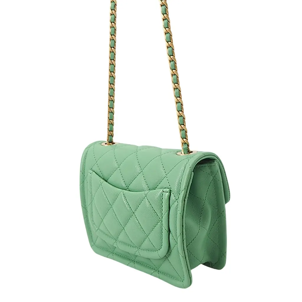 Chanel Mini Quilted Caviar Sweet Flap Green Leather Very good - Back View