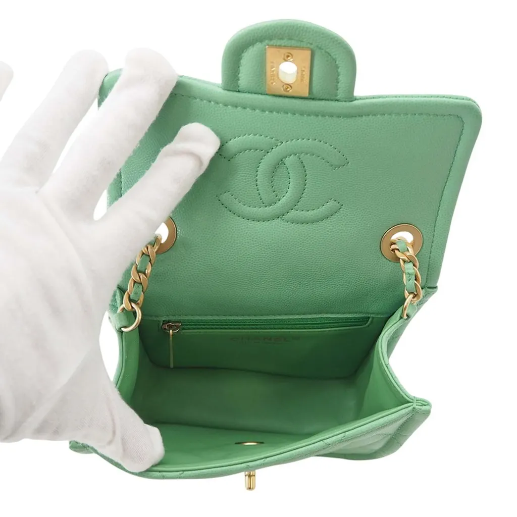 Chanel Mini Quilted Caviar Sweet Flap Green Leather Very good - Model View