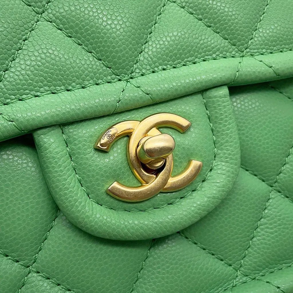 Chanel Mini Quilted Caviar Sweet Flap Green Leather Very good - Box View