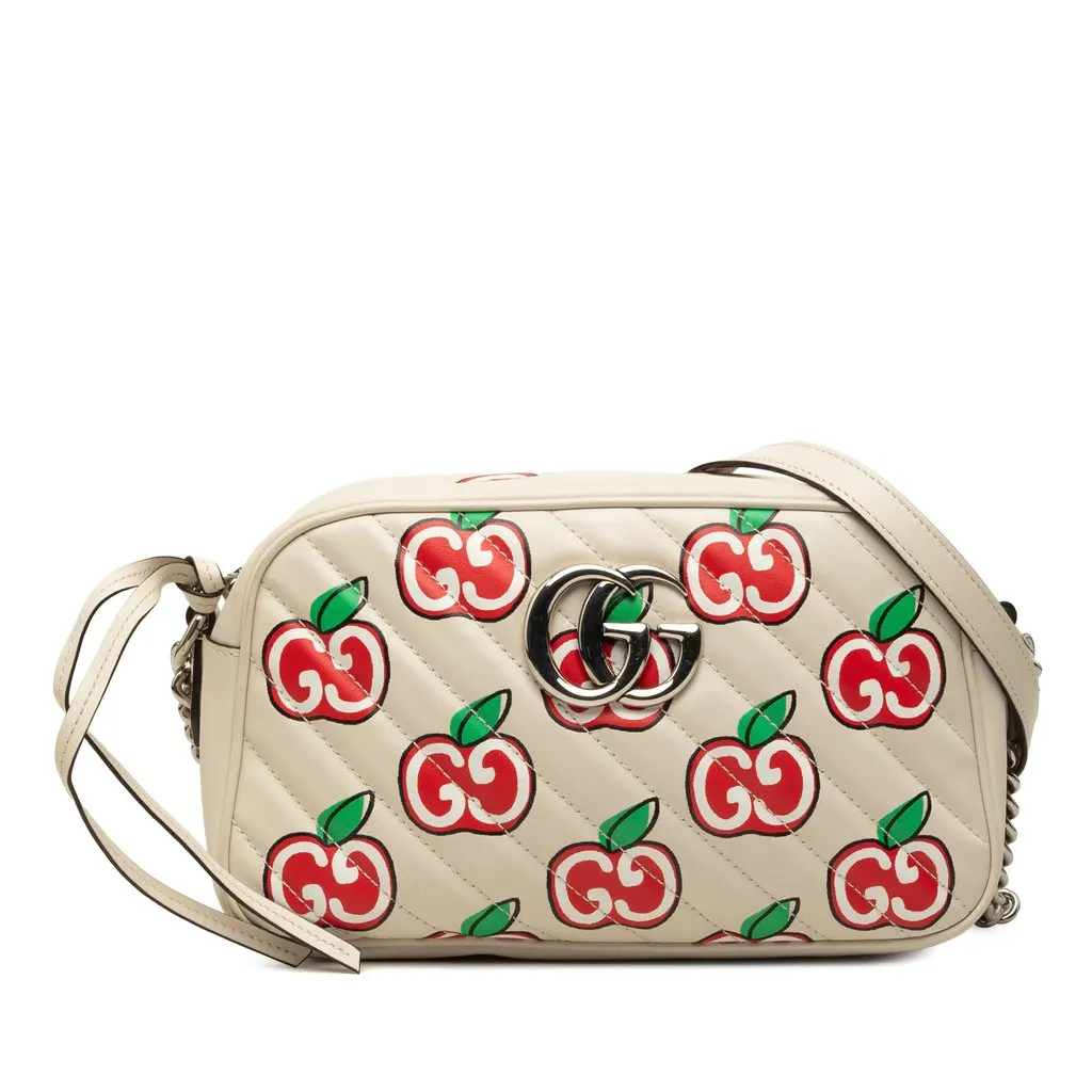 Gucci Small GG Marmont Matelasse Calfskin Apple Crossbody White Leather Very good - Front View
