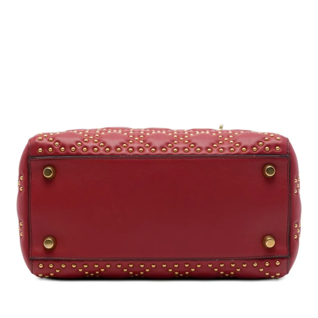 Dior Medium Lambskin Cannage Studded Supple Lady Dior Red Leather Good - Inside View