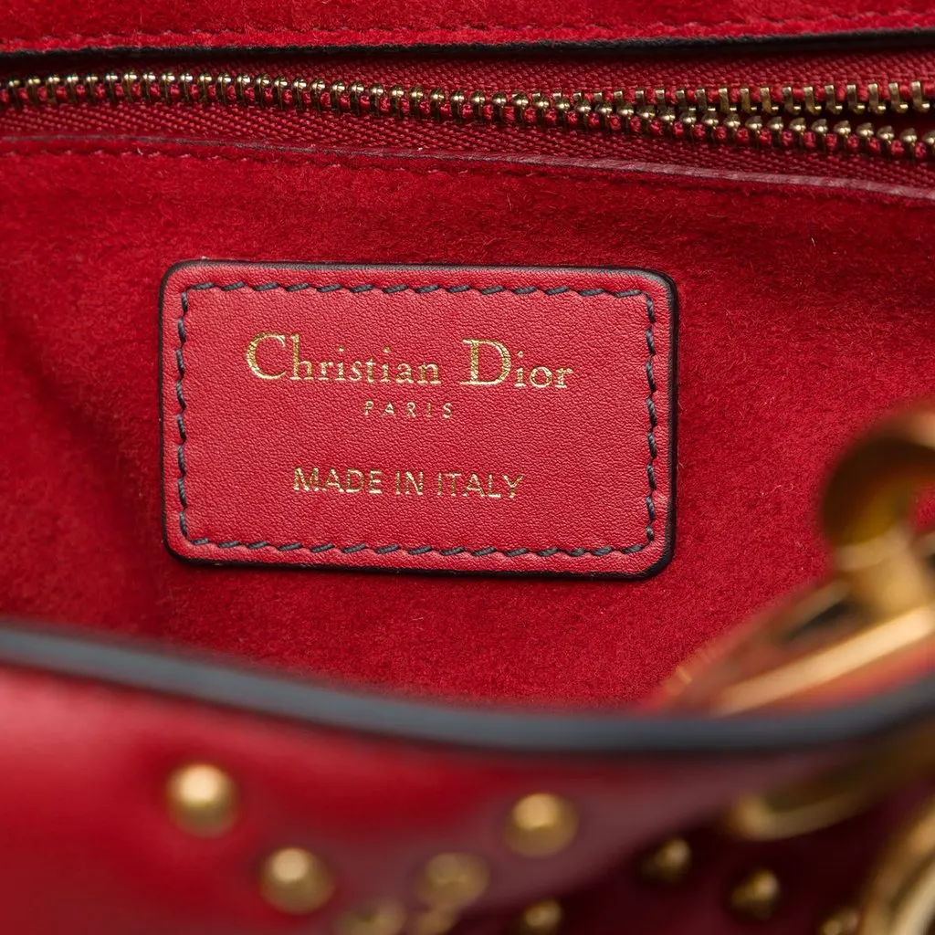 Dior Medium Lambskin Cannage Studded Supple Lady Dior Red Leather Good - Box View