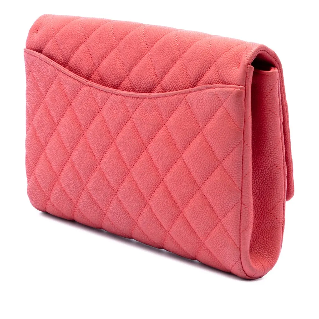 Chanel Quilted Caviar Flap Clutch with Chain Pink Leather Very good - Back View