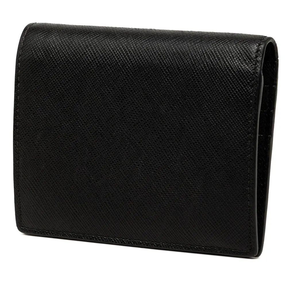 Prada Saffiano Bifold Compact Wallet Black Leather Good - Back View
