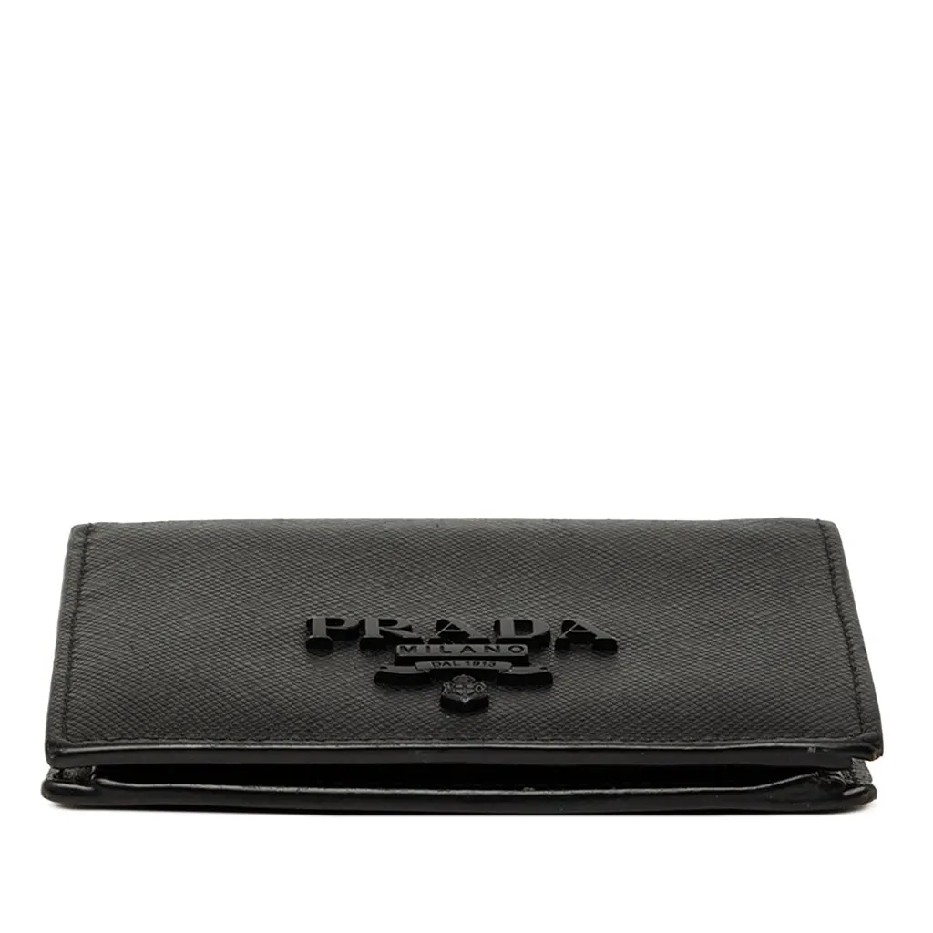 Prada Saffiano Bifold Compact Wallet Black Leather Good - Inside View