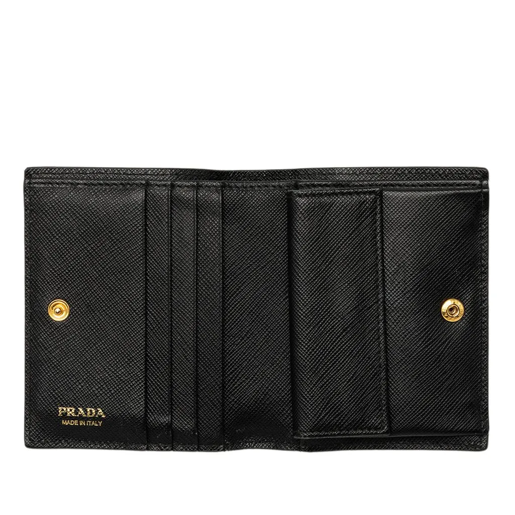 Prada Saffiano Bifold Compact Wallet Black Leather Good - Model View